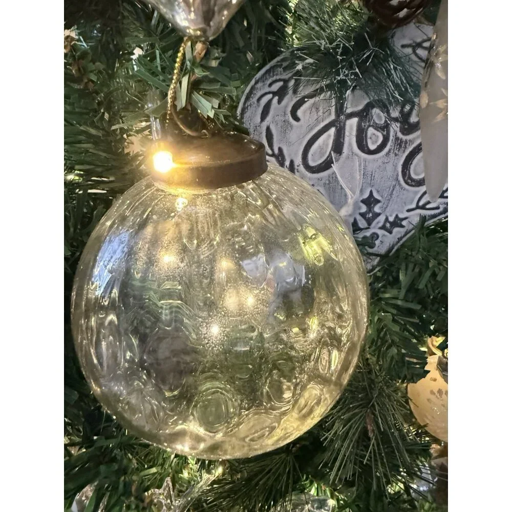 4 Restoration Hardware Optic Silver Ball Clear Glass Globe Christmas Ornaments L